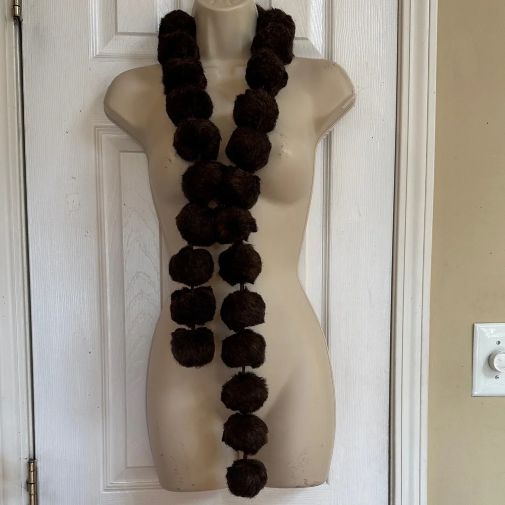 Vintage fun faux balls Brown Pom-Pom Scarf - Picture 1 of 4